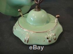 Antique Green Porcelain Pendant Light Fixture Vintage Porcelier w Shade