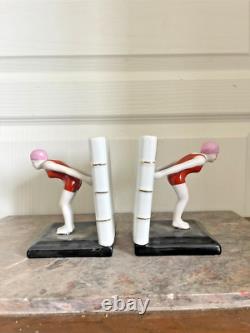 Antique Greenhouse Book Figurine Porcelain Swimmer Swimmer Sexy Art Deco