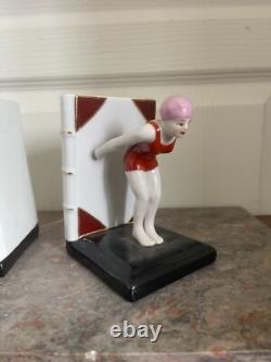 Antique Greenhouse Book Figurine Porcelain Swimmer Swimmer Sexy Art Deco