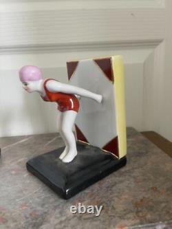 Antique Greenhouse Book Figurine Porcelain Swimmer Swimmer Sexy Art Deco
