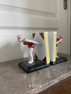 Antique Greenhouse Book Figurine Porcelain Swimmer Swimmer Sexy Art Deco