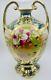 Antique Hand Painted Nippon Gold Moriage Floral Double Handled Footed Vase