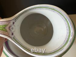 Antique Henry Alcock Porcelain Wash Basin & Pitcher Green Purple Art Deco Acorn
