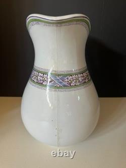 Antique Henry Alcock Porcelain Wash Basin & Pitcher Green Purple Art Deco Acorn