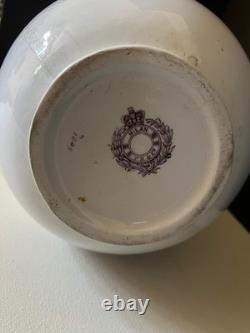 Antique Henry Alcock Porcelain Wash Basin & Pitcher Green Purple Art Deco Acorn