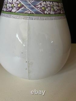 Antique Henry Alcock Porcelain Wash Basin & Pitcher Green Purple Art Deco Acorn