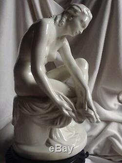 Antique Herend Style Art Nouveau Porcelain Nude Lady Big Figurine Hungary Statue