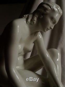 Antique Herend Style Art Nouveau Porcelain Nude Lady Big Figurine Hungary Statue