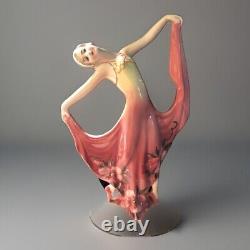 Antique Hertwig Katzhutte Porcelain Dancing Figure Pink Sheer Gown 1930 Germany