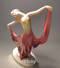 Antique Hertwig Katzhutte Porcelain Dancing Figure Pink Sheer Gown 1930 Germany