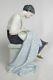 Antique Heubach Germany Porcelain Lady Sewing Cutting Fabric Seamstress Figurine