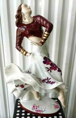 Antique Huge Art Deco Royal Dux Porcelain Figurine, Gypsy Dancer. 22 H