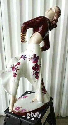 Antique Huge Art Deco Royal Dux Porcelain Figurine, Gypsy Dancer. 22 H