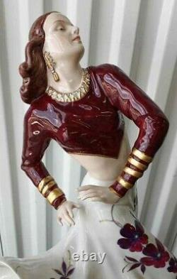 Antique Huge Art Deco Royal Dux Porcelain Figurine, Gypsy Dancer. 22 H