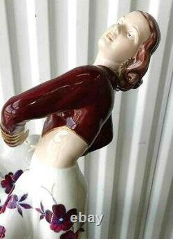 Antique Huge Art Deco Royal Dux Porcelain Figurine, Gypsy Dancer. 22 H