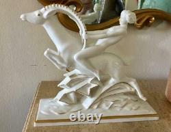 Antique Hutschenreuther Bavaria Lady Riding Gazelle Porcelain Figurine Large