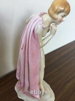 Antique'KARL ENS' GERMANY ART DECO H/P NUDE FEMALE WithPINK CAPE FIGURINE