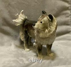 Antique Karl Ens Volkstedt Germany Porcelain Eurasian Spitz Dog Figurine Statue