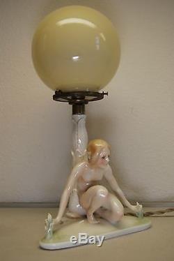 Antique Karlens Dresden Porcelain Art Deco Nouveau Erotic Naked Girl Woman Lamp