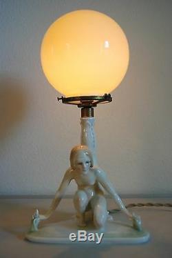 Antique Karlens Dresden Porcelain Art Deco Nouveau Erotic Naked Girl Woman Lamp