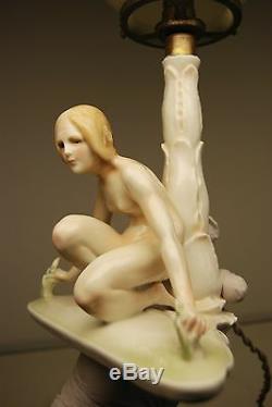 Antique Karlens Dresden Porcelain Art Deco Nouveau Erotic Naked Girl Woman Lamp