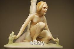 Antique Karlens Dresden Porcelain Art Deco Nouveau Erotic Naked Girl Woman Lamp