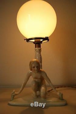 Antique Karlens Dresden Porcelain Art Deco Nouveau Erotic Naked Girl Woman Lamp