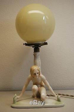 Antique Karlens Dresden Porcelain Art Deco Nouveau Erotic Naked Girl Woman Lamp