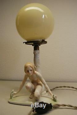 Antique Karlens Dresden Porcelain Art Deco Nouveau Erotic Naked Girl Woman Lamp