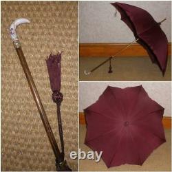 Antique Ladies Umbrella By Paragon & Fox, French Porcelain Handle Cherub Design
