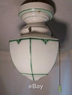 Antique Light Fixture Porcelain Green Globe Switch Vtg Art Deco Rewired USA #D46