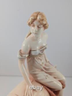 Antique Maiden Nymph on Conch Shell Czech Art Nouveau Centerpiece Damage