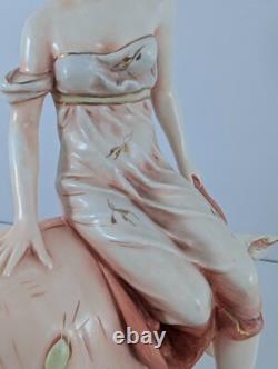 Antique Maiden Nymph on Conch Shell Czech Art Nouveau Centerpiece Damage