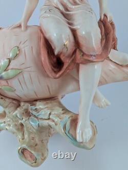 Antique Maiden Nymph on Conch Shell Czech Art Nouveau Centerpiece Damage