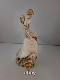 Antique Maiden Nymph on Conch Shell Czech Art Nouveau Centerpiece Damage