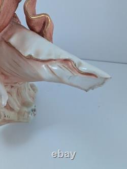 Antique Maiden Nymph on Conch Shell Czech Art Nouveau Centerpiece Damage