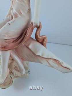Antique Maiden Nymph on Conch Shell Czech Art Nouveau Centerpiece Damage