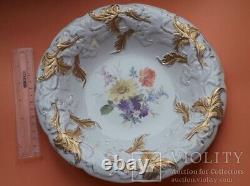 Antique Meissen Dish Porcelain Gilding Hand-painted Flowers Marked Rare Old 20th