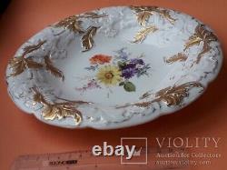 Antique Meissen Dish Porcelain Gilding Hand-painted Flowers Marked Rare Old 20th