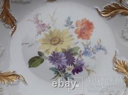 Antique Meissen Dish Porcelain Gilding Hand-painted Flowers Marked Rare Old 20th
