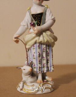 Antique Meissen Porcelain Figurine Gardner Child with Lamb # 22 Germany 5.4