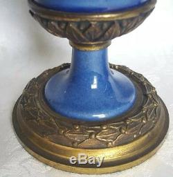 Antique Mp Sevres Paul Millet French Bronze And Blue Porcelain Covered Urns