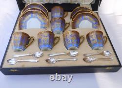 Antique Noritake Art Deco Blue Ombre Boxed Coffee set, Heavily Gilded