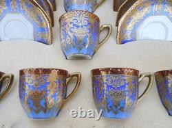 Antique Noritake Art Deco Blue Ombre Boxed Coffee set, Heavily Gilded