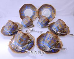 Antique Noritake Art Deco Blue Ombre Boxed Coffee set, Heavily Gilded