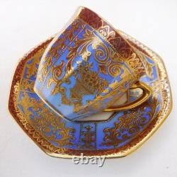 Antique Noritake Art Deco Blue Ombre Boxed Coffee set, Heavily Gilded