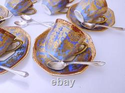 Antique Noritake Art Deco Blue Ombre Boxed Coffee set, Heavily Gilded