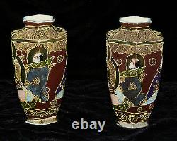 Antique Pair Japanese Porcelain Vases Hallmarked Hand Painted Moriage