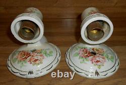 Antique Pair Porcelain Ceramic Sconces Lights, Garden Flowers, Gold Trim Work