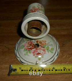 Antique Pair Porcelain Ceramic Sconces Lights, Garden Flowers, Gold Trim Work